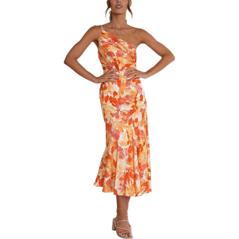 Leon Gori Womens  One-Shoulder Midi Dress